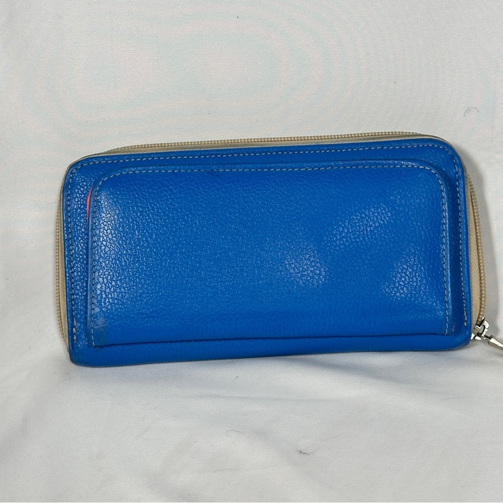 CIERVO Handmade Leather Zip Around Wallet Royal Blue - Picture 3 of 12